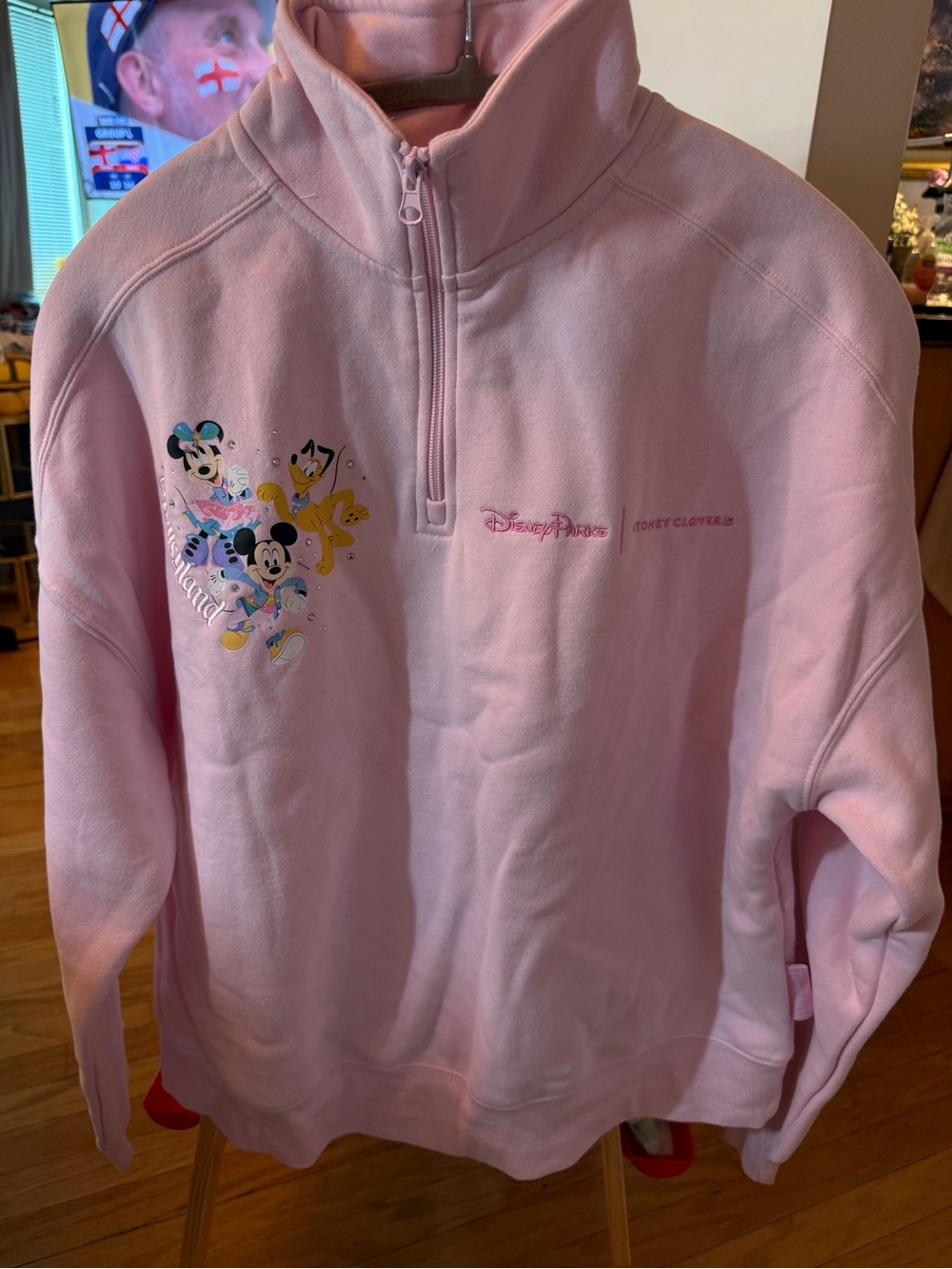 Disney x Stoney Clover Lane Disneyland 70th Pink Quarter Zip Sweatshirt M BNWT